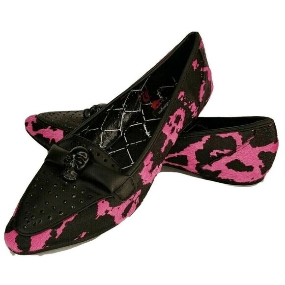 Abbey Dawn by Avril Lavigne Shoes Size 9 Pink Black Skull Rebel Yell Flats - Picture 2 of 10